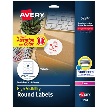 Avery High Visibility Printable Round Labels with Sure Feed, 2.5